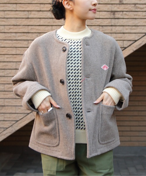 DANTON（ダントン）の「DANTON/ダントン　ウールカラーレスジャケット　COLLARLESS JACKET（ウィメンズ）DT-A0013 WLP（ノーカラージャケット・レディース・ベージュ/ネイビー/グレイッシュベージュ/モスグリーン/グレー・38/36）」の6枚目の写真