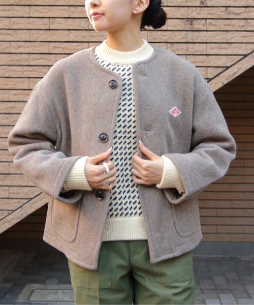 DANTON（ダントン）の「DANTON/ダントン　ウールカラーレスジャケット　COLLARLESS JACKET（ウィメンズ）DT-A0013 WLP（ノーカラージャケット・レディース・ベージュ/ネイビー/グレイッシュベージュ/モスグリーン/グレー・38/36）」の7枚目の写真