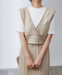 バイカラーヘリンボーンニットビスチェ(セットアップ可)