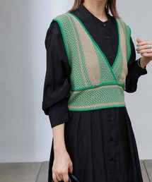 COLONY 2139 | バイカラーヘリンボーンニットビスチェ(セットアップ可)(ベスト)