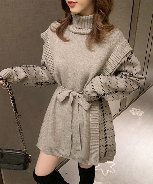 ABITOKYO（アビトーキョー）の「サイド柄ジャカードドッキングチュニックプルオーバー（ニット/セーター・レディース・ホワイト/ブラック/グレー・FREE）」の11枚目の写真