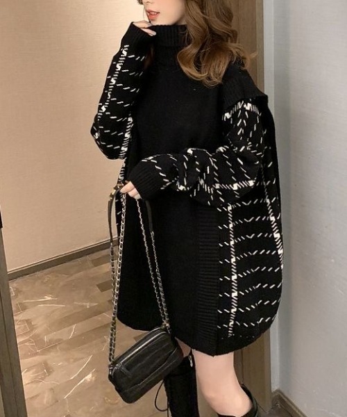 ABITOKYO（アビトーキョー）の「サイド柄ジャカードドッキングチュニックプルオーバー（ニット/セーター・レディース・ホワイト/ブラック/グレー・FREE）」の14枚目の写真