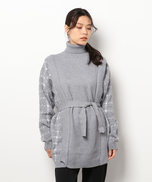 ABITOKYO（アビトーキョー）の「サイド柄ジャカードドッキングチュニックプルオーバー（ニット/セーター・レディース・ホワイト/ブラック/グレー・FREE）」の18枚目の写真