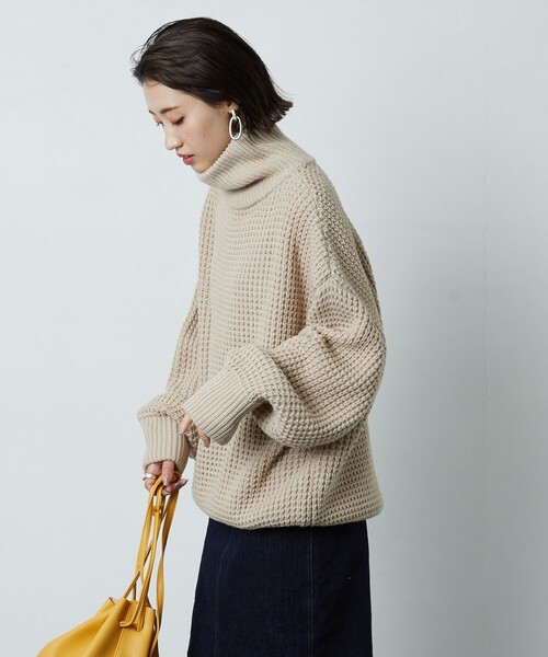 FREAK'S STORE（フリークスストア）の「▽【WEB限定】ワッフルタートルニット(ハイネックニット)（ニット/セーター・レディース・ブラック/ブラウン/グリーン/ナチュラル・ﾌﾘ-）」の3枚目の写真