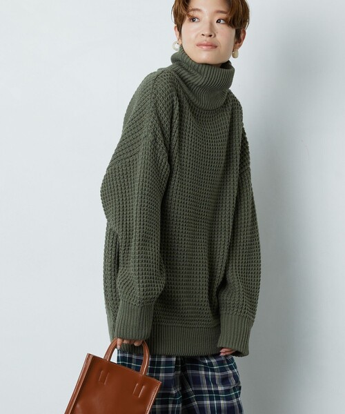 FREAK'S STORE（フリークスストア）の「▽【WEB限定】ワッフルタートルニット(ハイネックニット)（ニット/セーター・レディース・ブラック/ブラウン/グリーン/ナチュラル・ﾌﾘ-）」の4枚目の写真