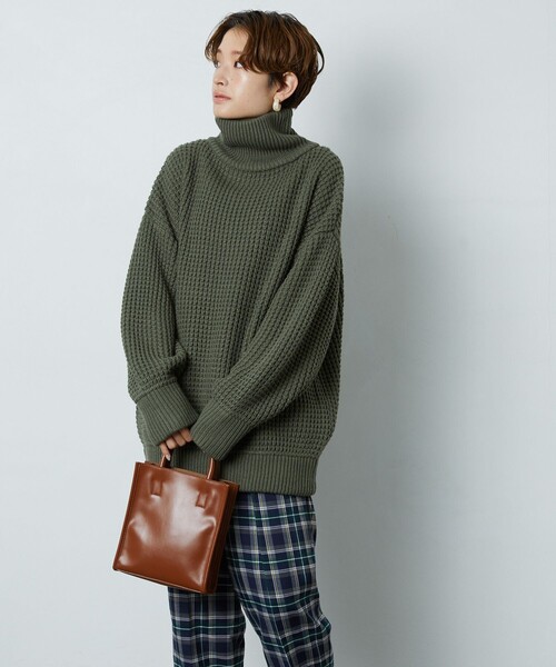 FREAK'S STORE（フリークスストア）の「▽【WEB限定】ワッフルタートルニット(ハイネックニット)（ニット/セーター・レディース・ブラック/ブラウン/グリーン/ナチュラル・ﾌﾘ-）」の18枚目の写真