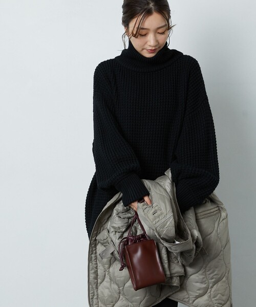 FREAK'S STORE（フリークスストア）の「▽【WEB限定】ワッフルタートルニット(ハイネックニット)（ニット/セーター・レディース・ブラック/ブラウン/グリーン/ナチュラル・ﾌﾘ-）」の14枚目の写真