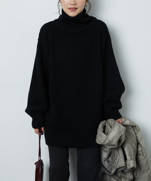 FREAK'S STORE（フリークスストア）の「▽【WEB限定】ワッフルタートルニット(ハイネックニット)（ニット/セーター・レディース・ブラック/ブラウン/グリーン/ナチュラル・ﾌﾘ-）」の13枚目の写真