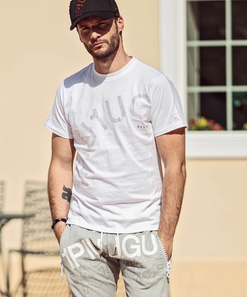 1PIU1UGUALE3  RELAX （ウノピゥウノウグァーレトレ リラックス）の「1PIU1UGUALE3 RELAX(ウノピゥウノウグァーレトレ)ラインストーンロゴ半袖Tシャツ（Tシャツ/カットソー・メンズ・ホワイト/ブラック・S/M/L/XL/XXL）」の10枚目の写真