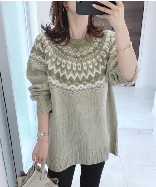 feepur(フェピュール)の「《ウォッシャブル》ノルディック柄オーバーニット(ニット/セーター・レディース・ブラウン/チャコールグレー/オリーブ・MEDIUM)」の3枚目の写真