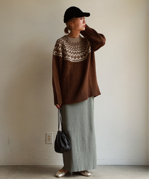 feepur(フェピュール)の「《ウォッシャブル》ノルディック柄オーバーニット(ニット/セーター・レディース・ブラウン/チャコールグレー/オリーブ・MEDIUM)」の17枚目の写真