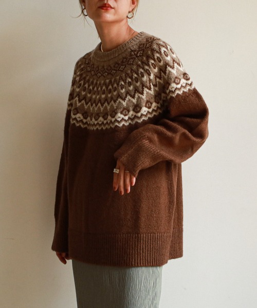 feepur(フェピュール)の「《ウォッシャブル》ノルディック柄オーバーニット(ニット/セーター・レディース・ブラウン/チャコールグレー/オリーブ・MEDIUM)」の9枚目の写真