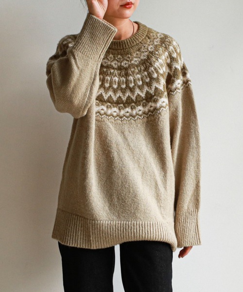 feepur(フェピュール)の「《ウォッシャブル》ノルディック柄オーバーニット(ニット/セーター・レディース・ブラウン/チャコールグレー/オリーブ・MEDIUM)」の6枚目の写真