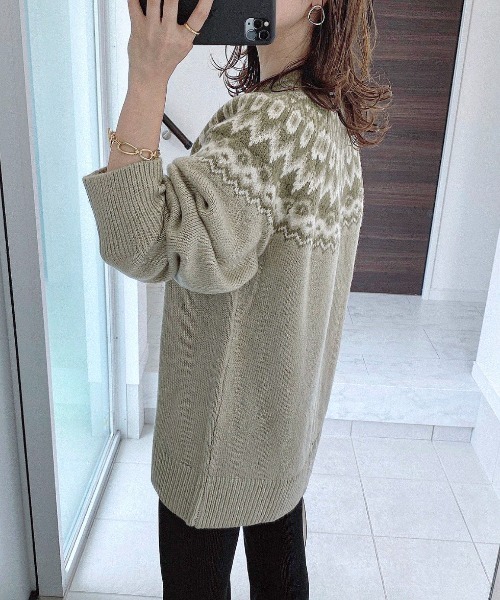 feepur(フェピュール)の「《ウォッシャブル》ノルディック柄オーバーニット(ニット/セーター・レディース・ブラウン/チャコールグレー/オリーブ・MEDIUM)」の5枚目の写真