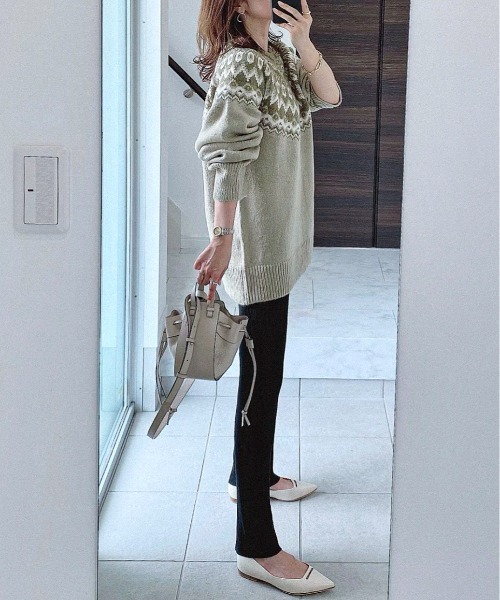 feepur(フェピュール)の「《ウォッシャブル》ノルディック柄オーバーニット(ニット/セーター・レディース・ブラウン/チャコールグレー/オリーブ・MEDIUM)」の4枚目の写真