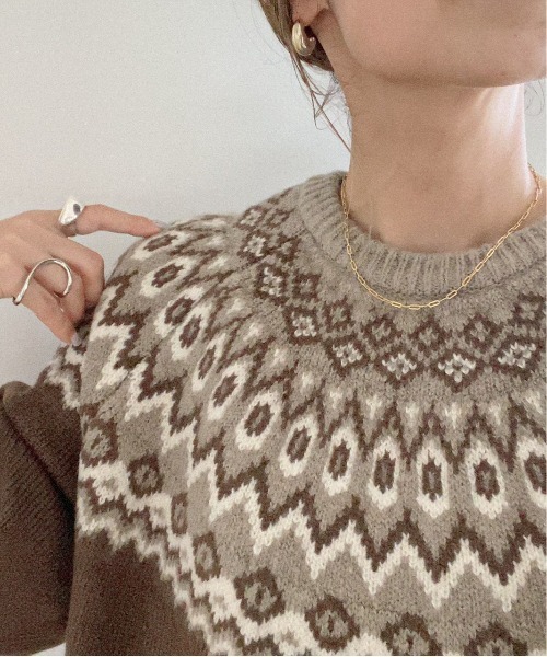 feepur(フェピュール)の「《ウォッシャブル》ノルディック柄オーバーニット(ニット/セーター・レディース・ブラウン/チャコールグレー/オリーブ・MEDIUM)」の8枚目の写真
