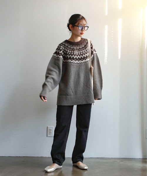 feepur(フェピュール)の「《ウォッシャブル》ノルディック柄オーバーニット(ニット/セーター・レディース・ブラウン/チャコールグレー/オリーブ・MEDIUM)」の13枚目の写真