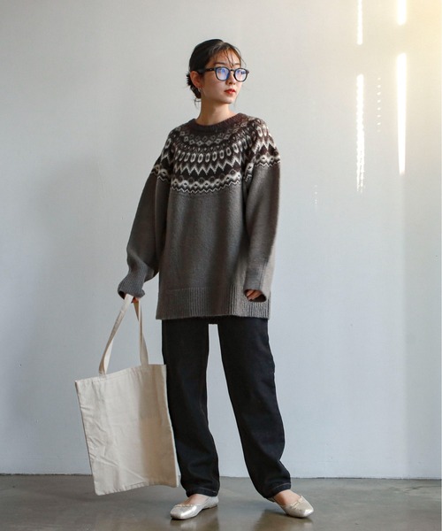 feepur(フェピュール)の「《ウォッシャブル》ノルディック柄オーバーニット(ニット/セーター・レディース・ブラウン/チャコールグレー/オリーブ・MEDIUM)」の12枚目の写真