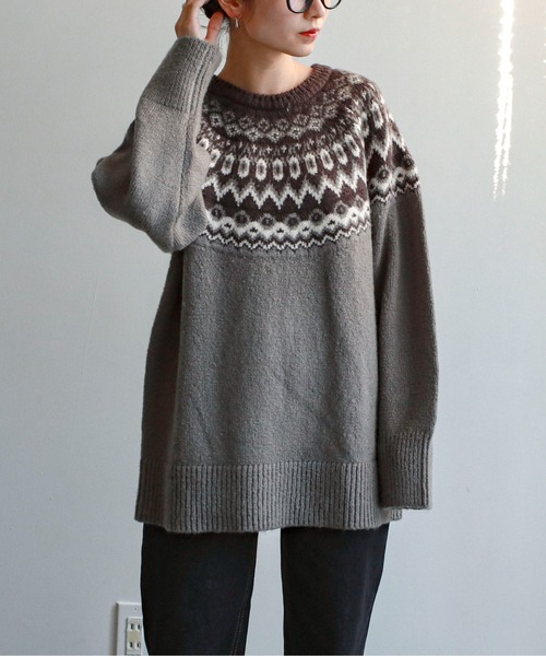 feepur(フェピュール)の「《ウォッシャブル》ノルディック柄オーバーニット(ニット/セーター・レディース・ブラウン/チャコールグレー/オリーブ・MEDIUM)」の11枚目の写真