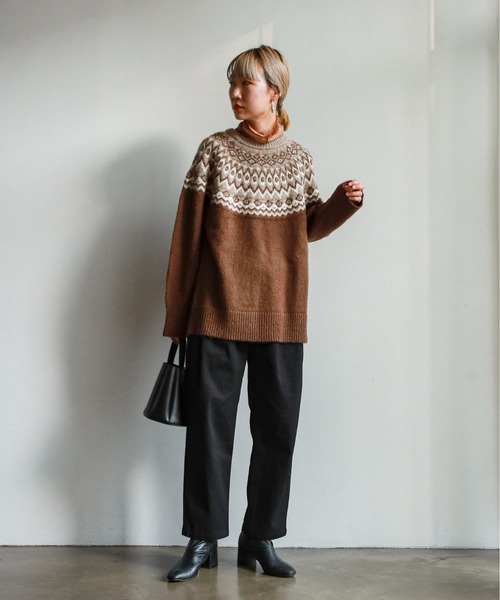 feepur(フェピュール)の「《ウォッシャブル》ノルディック柄オーバーニット(ニット/セーター・レディース・ブラウン/チャコールグレー/オリーブ・MEDIUM)」の14枚目の写真