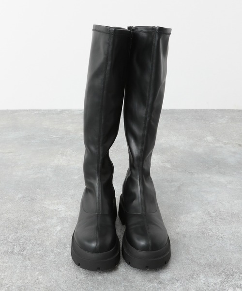 ヘザー ブラック ロングブーツ 厚底