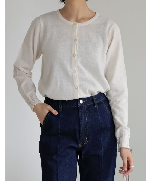 Re Edit リエディ の 先染めカシミヤタッチuネックカーディガン カーディガン ボレロ Wear