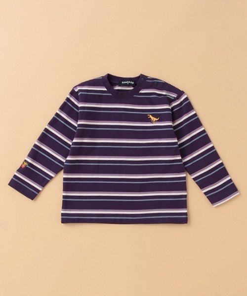 kladskap（クレードスコープ）の「恐竜ボーダー長袖Tシャツ（Tシャツ/カットソー・キッズ・アイボリー/パープル・130cm/110cm/90cm/100cm/120cm）」の2枚目の写真