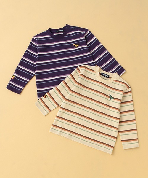 kladskap（クレードスコープ）の「恐竜ボーダー長袖Tシャツ（Tシャツ/カットソー・キッズ・アイボリー/パープル・130cm/110cm/90cm/100cm/120cm）」の6枚目の写真