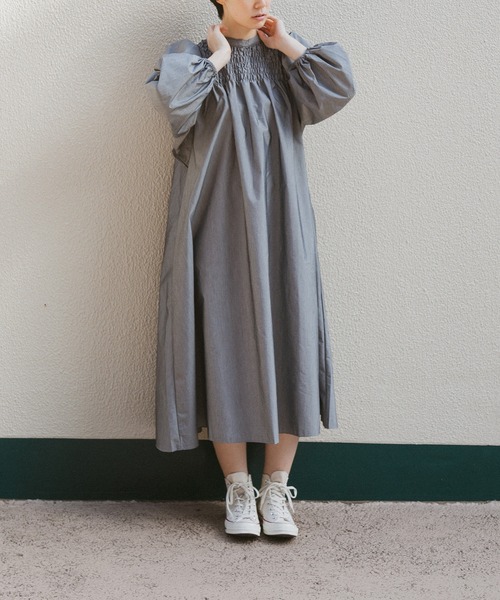 note et silence （ノートエシロンス）の「◇【AMB100貨】オーガニックリサイクルブロード シャーリングワンピース（ワンピース・レディース・グレー/ベージュ/ブラック・FREE）」の9枚目の写真