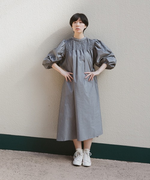 note et silence （ノートエシロンス）の「◇【AMB100貨】オーガニックリサイクルブロード シャーリングワンピース（ワンピース・レディース・グレー/ベージュ/ブラック・FREE）」の4枚目の写真