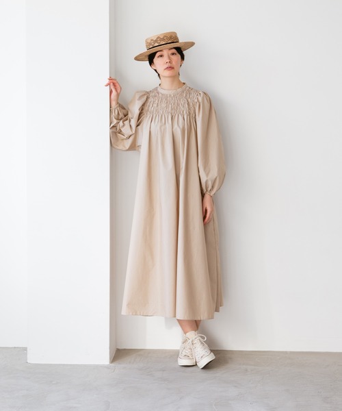 note et silence （ノートエシロンス）の「◇【AMB100貨】オーガニックリサイクルブロード シャーリングワンピース（ワンピース・レディース・グレー/ベージュ/ブラック・FREE）」の5枚目の写真