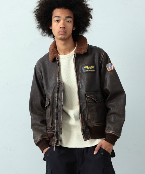 Alpha Industries（アルファインダストリーズ）の「G-1 レザージャケット（ミリタリージャケット・メンズ・ブラウン・MEDIUM/X-LARGE/LARGE）」の12枚目の写真