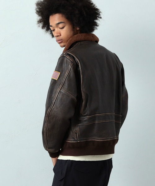 Alpha Industries（アルファインダストリーズ）の「G-1 レザージャケット（ミリタリージャケット・メンズ・ブラウン・MEDIUM/X-LARGE/LARGE）」の13枚目の写真