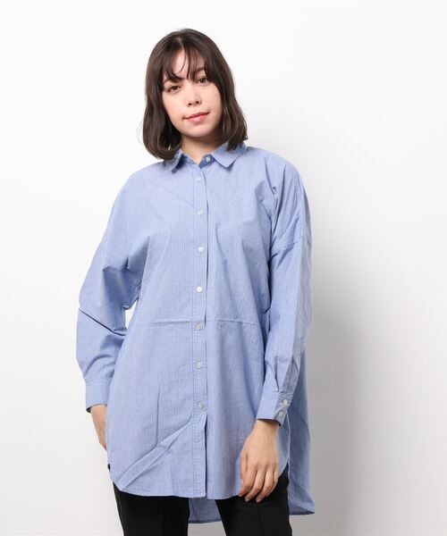 Samansa Mos2（サマンサ モスモス）の「チュニックシャツ（シャツ/ブラウス・レディース・ブラック/ベージュ/ネイビー/ブルー・ﾌﾘ-）」の4枚目の写真