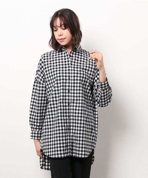 Samansa Mos2（サマンサ モスモス）の「チュニックシャツ（シャツ/ブラウス・レディース・ブラック/ベージュ/ネイビー/ブルー・ﾌﾘ-）」の2枚目の写真