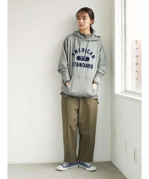 SEVENDAYS=SUNDAY（セブンデイズサンデイ）の「フロッキープリント裏毛パーカーA　＊（パーカー・レディース・アイボリー/ネイビー/杢グレー・L/M/S）」の14枚目の写真