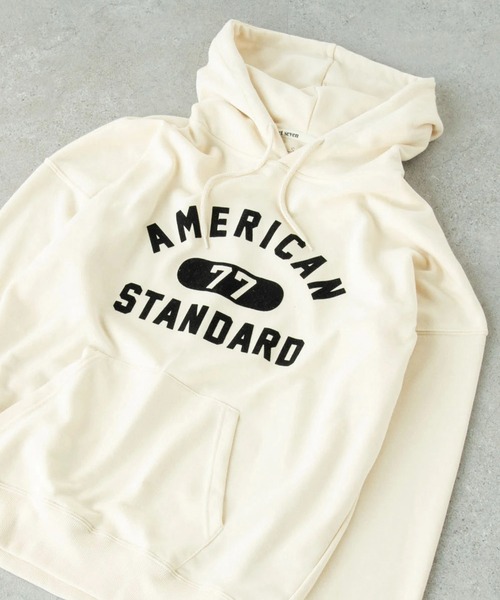 SEVENDAYS=SUNDAY（セブンデイズサンデイ）の「フロッキープリント裏毛パーカーA　＊（パーカー・レディース・アイボリー/ネイビー/杢グレー・L/M/S）」の2枚目の写真