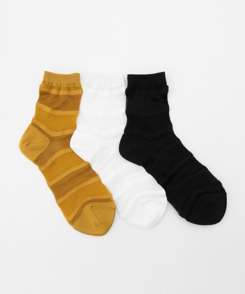 Demi-Luxe BEAMS（デミルクス ビームス）の「Piedi Nudi / シースルー ボーダーソックス（ソックス/靴下・レディース・ホワイト/ブラック/イエロー・ONE SIZE）」の11枚目の写真