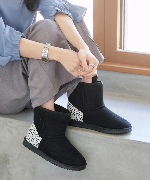 KOBE LETTUCE（コウベレタス）の「ショート丈ムートンブーツ（ブーツ・レディース・ブラック/チャコールグレー/ダークブラウン/グレー系/ブラック系/ブラック系その他3/キャメル/ブラック系1/ブラック系2/チャコール/ブラウン系・M/LL/L/S）」の3枚目の写真