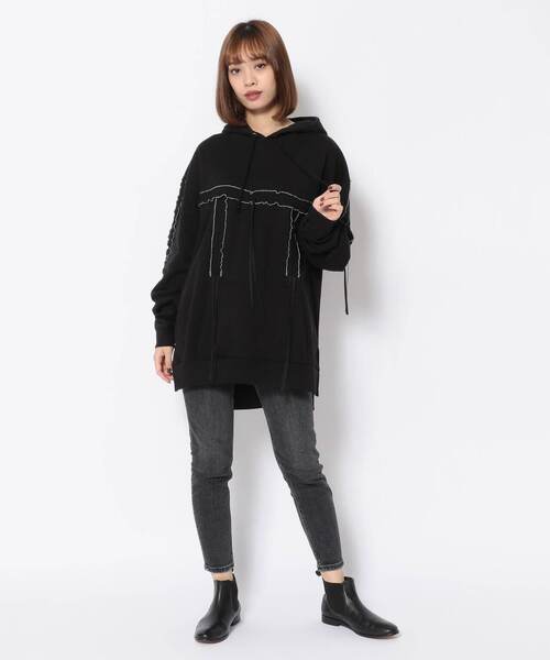 RehersalL（リハーズオール）の「rehersall／リハーズオール/シャーリングスウェットプルパーカー（パーカー・レディース・オレンジ/ブラック・FREE）」の8枚目の写真