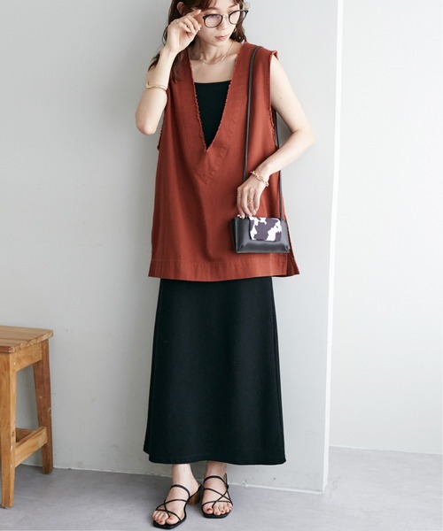 DISCOAT（ディスコート）の「【WEB限定】USコットンフリンジ深Vベスト（ベスト・レディース・カーキ/アイボリー/ブラウン/ブラック・FREE）」の9枚目の写真