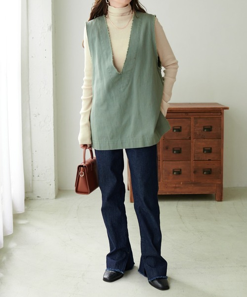 DISCOAT（ディスコート）の「【WEB限定】USコットンフリンジ深Vベスト（ベスト・レディース・カーキ/アイボリー/ブラウン/ブラック・FREE）」の13枚目の写真