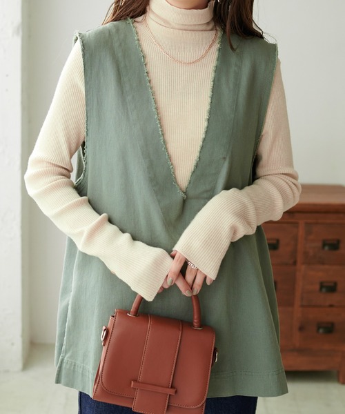 DISCOAT（ディスコート）の「【WEB限定】USコットンフリンジ深Vベスト（ベスト・レディース・カーキ/アイボリー/ブラウン/ブラック・FREE）」の12枚目の写真