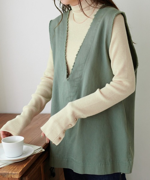 DISCOAT（ディスコート）の「【WEB限定】USコットンフリンジ深Vベスト（ベスト・レディース・カーキ/アイボリー/ブラウン/ブラック・FREE）」の11枚目の写真