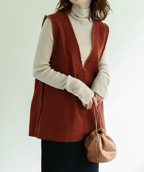 DISCOAT（ディスコート）の「【WEB限定】USコットンフリンジ深Vベスト（ベスト・レディース・カーキ/アイボリー/ブラウン/ブラック・FREE）」の21枚目の写真