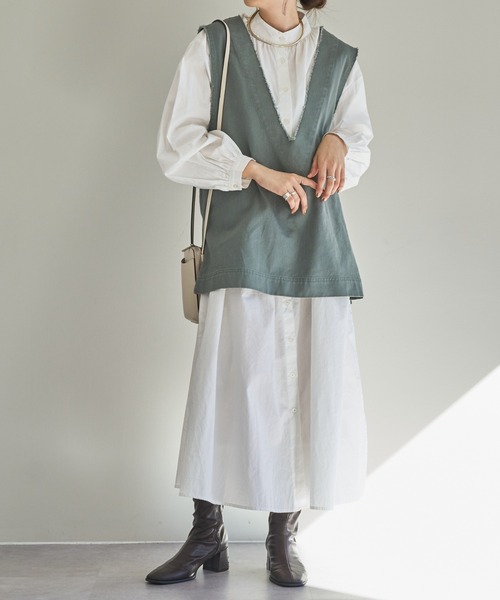 DISCOAT（ディスコート）の「【WEB限定】USコットンフリンジ深Vベスト（ベスト・レディース・カーキ/アイボリー/ブラウン/ブラック・FREE）」の8枚目の写真