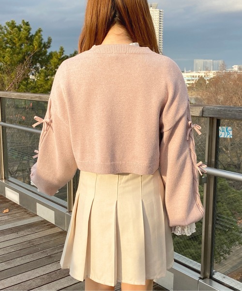 apres jour(アプレジュール)の「袖リボンケーブルカーディガン【ZOZOTOWN限定アイテム】(カーディガン/ボレロ・レディース・アイボリー/ブルー系その他/ライトピンク・X-LARGE/フリー)」の9枚目の写真