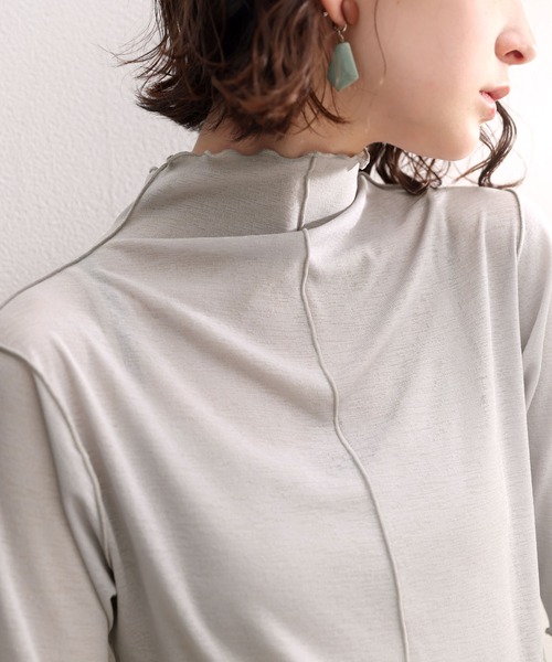 classicalelf（クラシカルエルフ）の「続・シアーアイテム。2wayメロウシアー素材5分袖トップス（Tシャツ/カットソー・レディース・ホワイト/ブラック/グレー/ピンクベージュ/パープル/グリーン・SMALL/MEDIUM/LARGE/X-LARGE）」の4枚目の写真