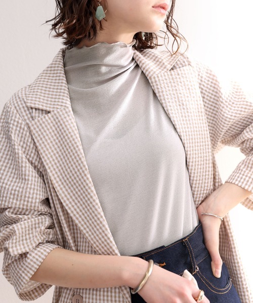 classicalelf（クラシカルエルフ）の「続・シアーアイテム。2wayメロウシアー素材5分袖トップス（Tシャツ/カットソー・レディース・ホワイト/ブラック/グレー/ピンクベージュ/パープル/グリーン・SMALL/MEDIUM/LARGE/X-LARGE）」の11枚目の写真