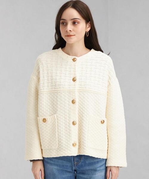 green label relaxing（グリーンレーベルリラクシング）の「リンクスニット ジャケット（カーディガン/ボレロ・レディース・ネイビー/オフホワイト・FREE）」の10枚目の写真